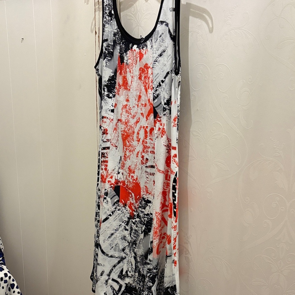 Sleeveless Abstract Print Dress in Red, Black & White NWT M